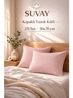 Suvay 2'li Yastık Kılıfı Pembe Pamuklu Kapaklı 50X70 cm