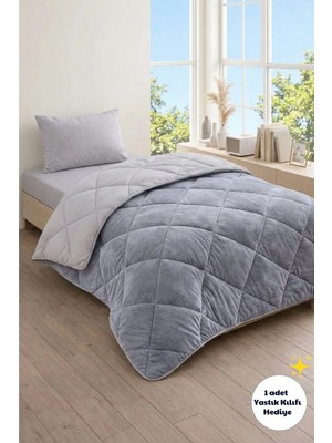 Formeya Tek Kişilik Lüx Gri Wellsoft Yorgan Çift Taraflı 155x215 cm (Yastık Kılıfı Hediyeli)