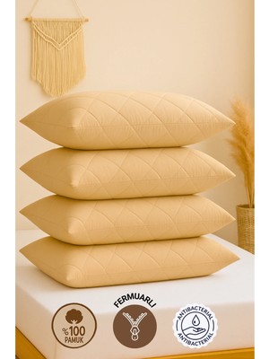 Formeya 4 Adet %100 Pamuk Kapitone Yastık Koruyucu Kılıfı-Fermuarlı Yastık Alezi Kılıf Seti 50x70 cm
