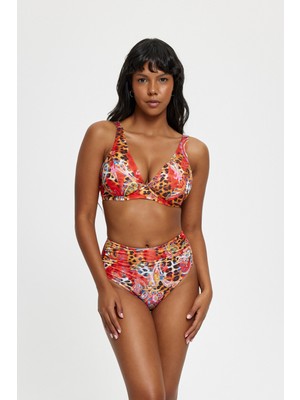Louren Kadın Desenli Telli Kaplı Toparlayıcı Bikini Takımı – Geniş Üçgen Üst & Yüksek Bel Alt