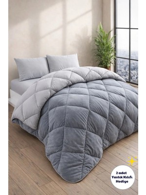Formeya Çift Kişilik Lüx Gri Wellsoft Yorgan Çift Taraflı 195x215 cm (2 adet Yastık Kılıflı)