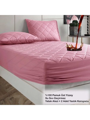 Formeya Pamukkale Alez Set Pudra Kapitone Sıvı Geçirmez Yatak Koruyucu-2 Adet Yastık Koruyucu (11 Ebat)