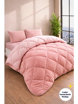 Formeya Çift Kişilik Lüx Pudra Wellsoft Yorgan Çift Taraflı 195x215 cm (2 adet Yastık Kılıflı)