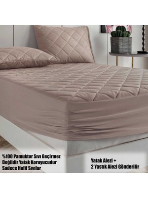 Formeya Pamukkale Alez Set Kahverengi %100Pamuk Kapitone Yatak Koruyucu Alez-2 Adet Yastık Koruyucu(11 Ebat)