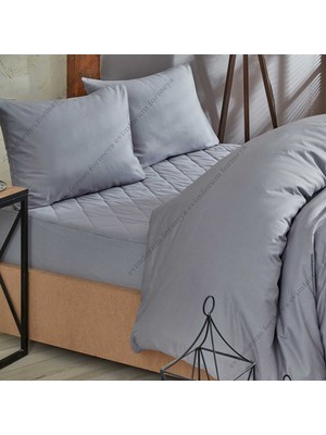Formeya Gri Kapitone Yatak Koruyucu Alez Nevresim Set %100 Pamuk 8 Ebat