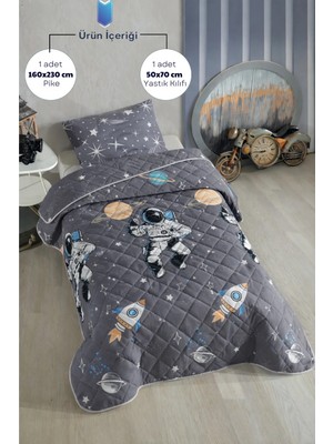 Formeya Astronot Desenli Çocuk-Genç Odası Tek Kişilik Pike-Yatak Örtüsü Takımı 160 x 230 Cm (ÇARŞAFSIZ)