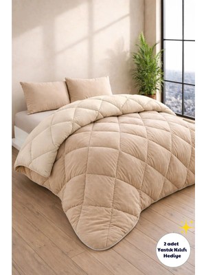 Formeya Çift Kişilik Lüx Bej Wellsoft Yorgan Çift Taraflı 195x215 cm (2 adet Yastık Kılıflı)