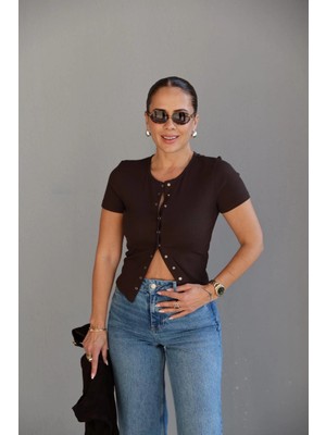 Purple By Banu Kahverengi Çıtçıtlı Body