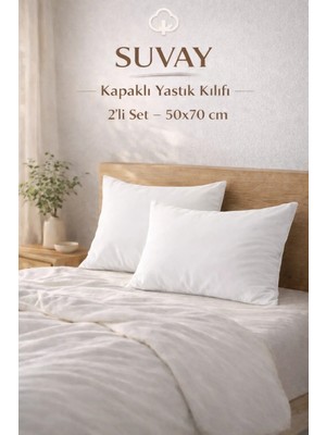 Suvay 2'li Yastık Kılıfı Beyaz Pamuklu Kapaklı 50X70 cm