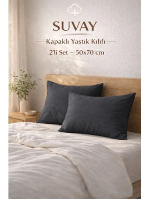 Suvay 2'li Yastık Kılıfı Antrasit Pamuklu Kapaklı 50X70 cm