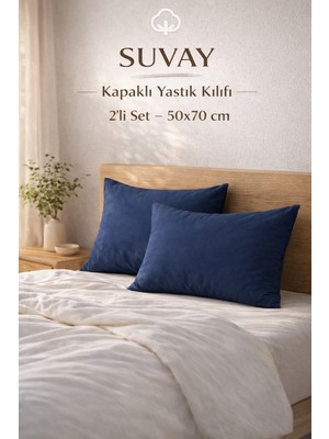 Suvay 2'li Yastık Kılıfı Lacivert Pamuklu Kapaklı 50X70 cm