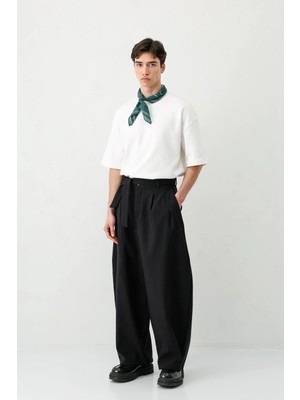 Vamos Barrel Fit Tailored Fit Kemerli Pantolon Siyah