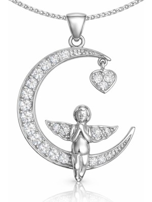 Gümüş Hilal Melek Kadın Kolye