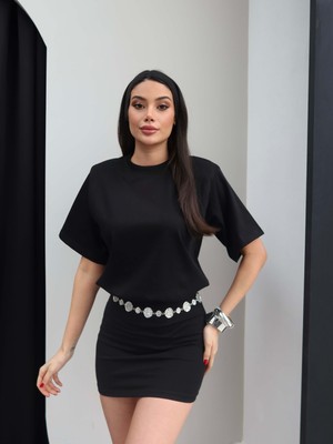 Esra Helvacı Bisiklet Yaka Bel Oturtmalı Mini Elbise