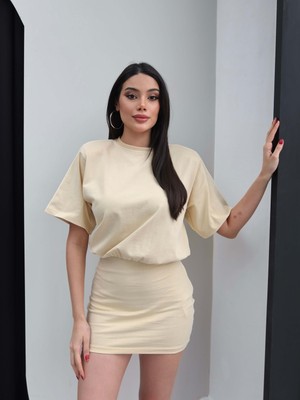 Esra Helvacı Bisiklet Yaka Bel Oturtmalı Mini Elbise