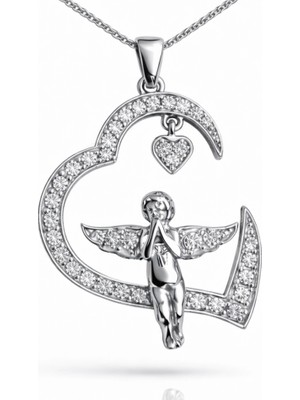 Gümüş Kalpli Melek Kadın Kolye