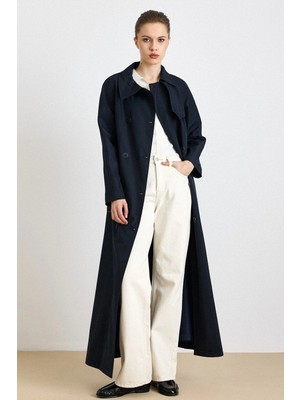 Olcay Reglan Kol Pelerin Detaylı Astarlı Pardesü Lacivert 4309