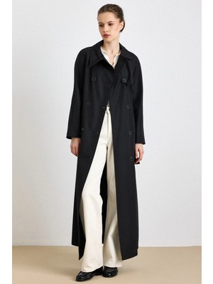 Olcay Reglan Kol Pelerin Detaylı Astarlı Pardesü Siyah 4309