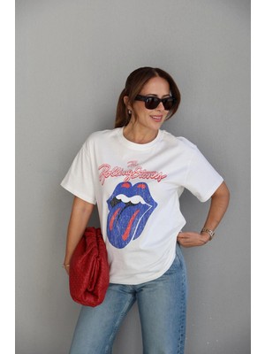 Purple By Banu Beyaz Baskılı Tshirt