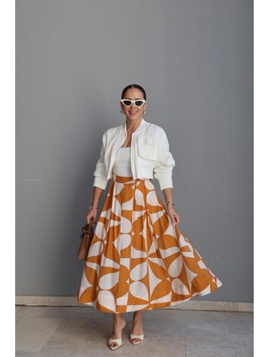 Purple By Banu Turuncu Desenli Maxi Etek