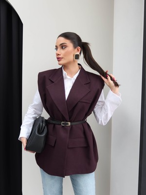 Esra Helvacı Vatka Detaylı Kemerli Yelek