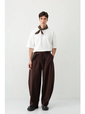Vamos Barrel Fit Tailored Fit Kemerli Pantolon Kahve
