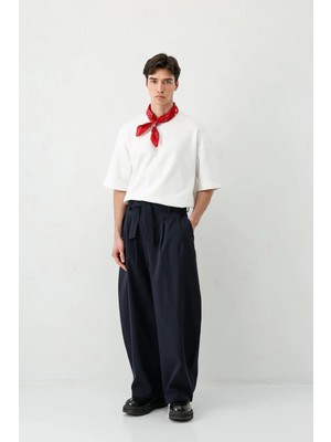 Vamos Barrel Fit Tailored Fit Kemerli Pantolon Lacivert