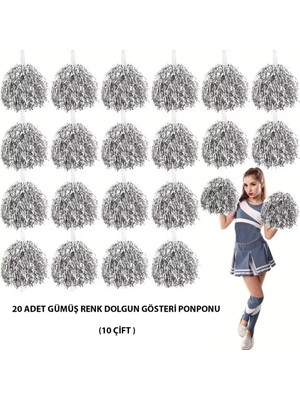 NW NessiWorld 10 Çift ( 20 Adet ) Gümüş Renk 23 Nisan 19 Mayıs 29 Ekim Okul Gösteri Ponponları