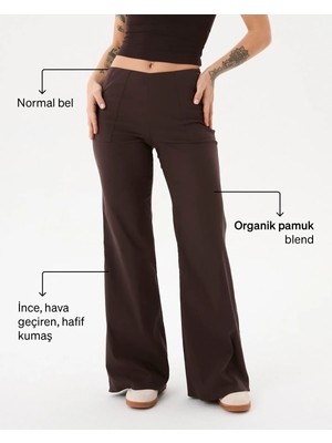 Ayma Active Kadın Kahverengi Flare Pensli Pantolon - Yüksek Bel, Bol Paça, Paça Pens Detaylı, Yandan Fermuarlı, Günlük ve Hafif Spor Aktiviteleri İçin Rahat ve Şık Pantolon