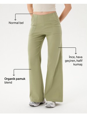 Ayma Active Kadın Açık Yeşil Flare Pensli Pantolon - Yüksek Bel, Bol Paça, Paça Pens Detaylı, Yandan Fermuarlı, Günlük ve Hafif Spor Aktiviteleri İçin Rahat ve Şık Pantolon
