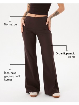 Ayma Active Kadın Kahverengi Flare Pensli Pantolon - Yüksek Bel, Bol Paça, Paça Pens Detaylı, Yandan Fermuarlı, Günlük ve Hafif Spor Aktiviteleri İçin Rahat ve Şık Pantolon
