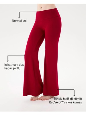 Ayma Active Kadın Kırmızı Flow Şortlu Pantolon - Çift Kat Korsajlı, İç Şort Katmanlı, Bol Paça, Normal Bel, Yoga, Yoga, Pilates ve Günlük Aktiviteler İçin Rahat ve Şık Pantolon