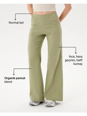 Ayma Active Kadın Açık Yeşil Flare Pensli Pantolon - Yüksek Bel, Bol Paça, Paça Pens Detaylı, Yandan Fermuarlı, Günlük ve Hafif Spor Aktiviteleri İçin Rahat ve Şık Pantolon