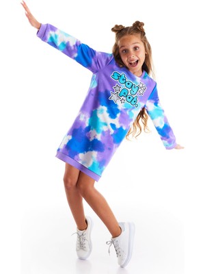 MSHB&G Kız Çocuk Elbise Günlük Stil Rahat Silüet Batik Desen Mavi Renk