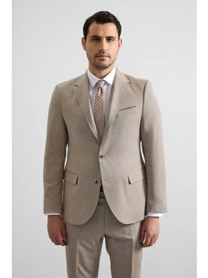 Süvari Bej Slim Sivri Yaka 6 Drop Takım Elbise