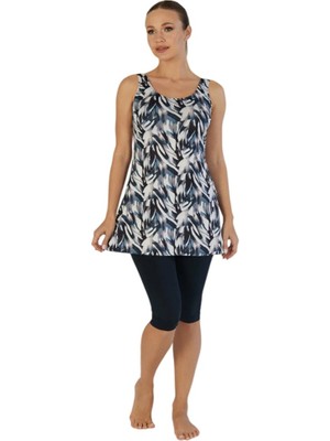 Estiva Dijital Baskı Emprime Likralı Askılı Taytlı Elbise Mayo