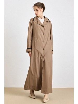 Olcay Garni Detaylı Yarasa Kol Büyük Beden Astarlı Bondıng Pardesü Vizon 4311