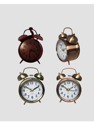 İsmiyle Al Nostaljik Büyük Boy Metal Masa Saati Bronz Kaplama ve Yüksek Sesli Alarm