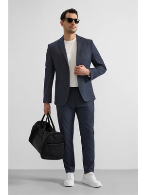 Süvari Lacivert Slim Mono Yaka Düz Torba Cep 6 Drop Takım Elbise