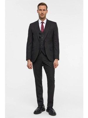 Süvari Gri Slim Sivri Yaka 6 Drop Yelekli Takım Elbise