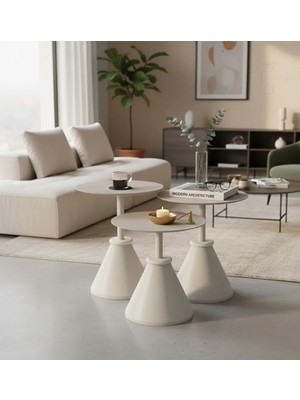 Smilesepet Pera Zigon Sehpa 3 'lü Set Vario Vizon Üst Tabla Traverten Desen