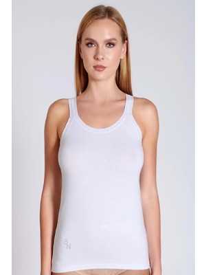 Belinay Kadın Omuz Dantel Detaylı Askılı Pamuklu Beyaz Atlet