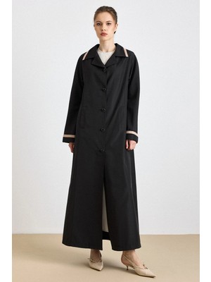 Olcay Garni Detaylı Yarasa Kol Büyük Beden Astarlı Bondıng Pardesü Siyah 4311