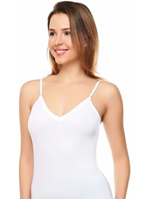 Belinay Kadın V Yaka Ip Askılı Pamuklu Beyaz Atlet