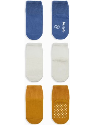 NW NessiWorld 3'lü Basic Kaymaz Penye Soket Çorap 10107 Indigo Ekru Hardal