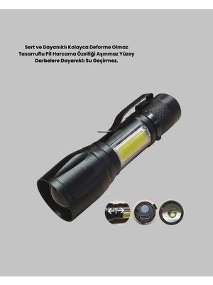 İsmiyle Al 4 Mod Şarjlı Işıldak | Ultra Güçlü Cree LED | Su Geçirmez Alüminyum Gövde