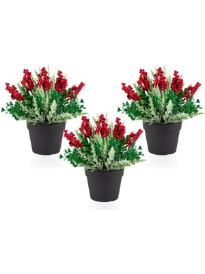 Çiçekmisin 3’lü Set Mini Siyah Plastik Saksıda Karlı Kokinalı Yapay Yılbaşı Çiçeği