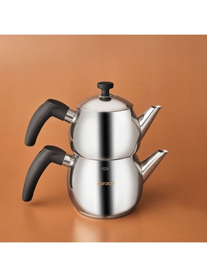 Karaca Paslanmaz Çelik İndüksiyon Tabanlı Siyah Mini Çaydanlık 0,65 L Demlik 1,1 L Su Haznesi