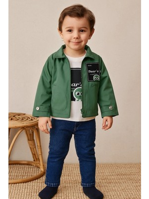 GMG Collection Baby Koyu Haki Yeşil Trençkot - 3lü Ceket Kot Pantolon Takım 2-3 Y 3-4y 4-5y 5-6yaş Erkek