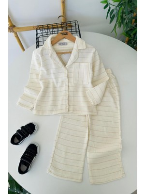 Miniğimin Cicileri Keten Çizgili Erkek Çocuk 2 Li Takım - Krem